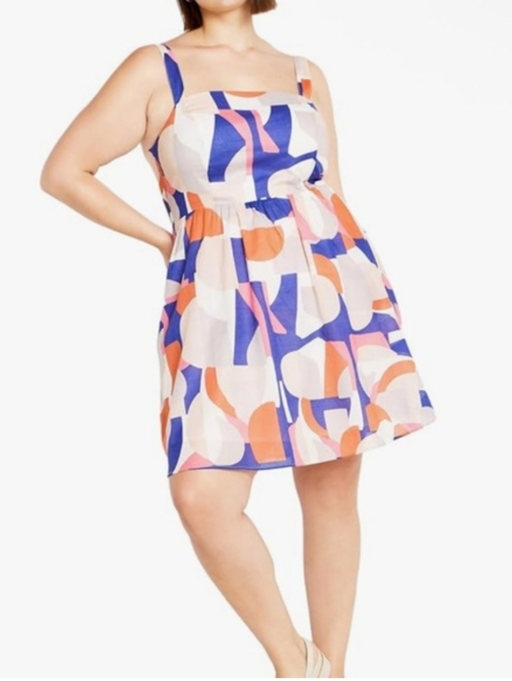 City Chic Kylie Fit & Flare Geometric Print Sleeveless Cotton Mini Dress Size 22